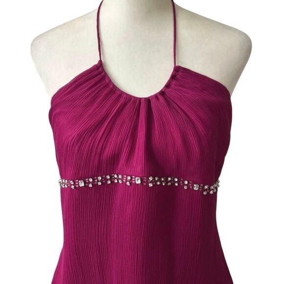 Express Y2K Silk Magenta Pink Embellished Babydoll Halter Top Medium - Picture 2 of 11